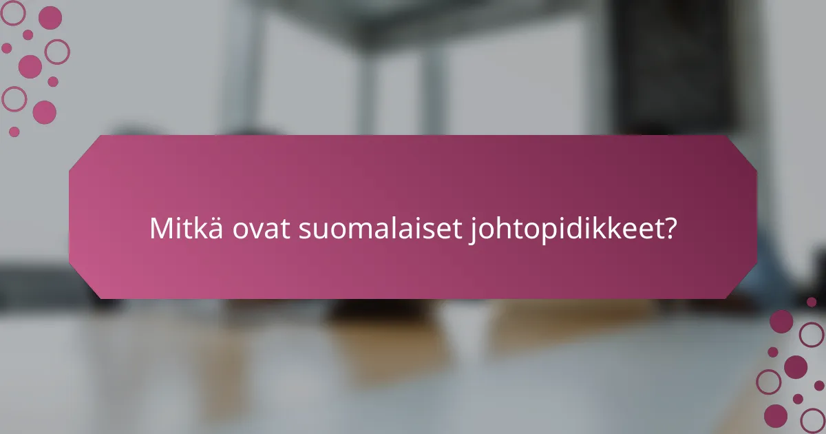 Mitkä ovat suomalaiset johtopidikkeet?